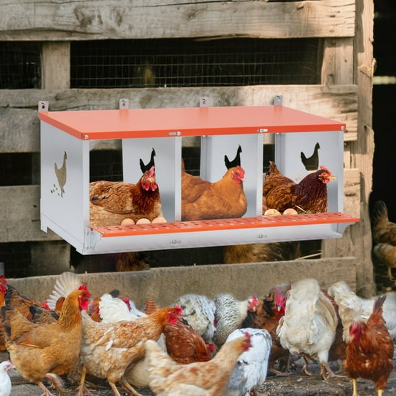 3-Bay Vented Galvanized Steel Nest Box Wall Mount for Hens & Ducks