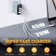 thumbnail image 5 of Cargador rápido GaN de 65 W, bloque de cargador de pared USB C de 3 puertos con soporte PD QC, adaptador de corriente compacto para portátil, iPhone, Samsung, teléfono y tableta., 5 of 8