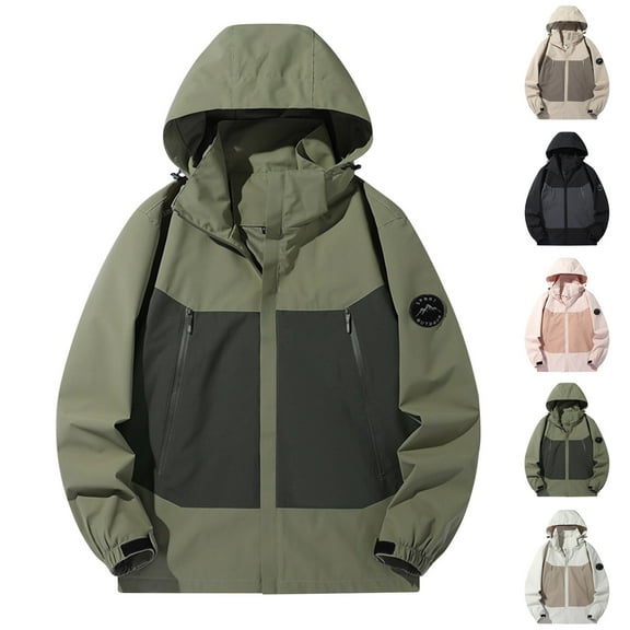 qolati Mens Rain Jacket Color Block Waterproof Raincoat with Hooded Hiking Travel Coat Lightweight Windbreaker Softshell Rain Coats L