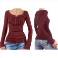 thumbnail image 3 of Blusa de Larga con Estampado de Hadas Grunge para Mujer, Estilo Otoño Y2k, con Cuello Cuadrado y Encaje, Estilo Vintage, Estilo Entallado. Vino Tinto L, 3 of 7