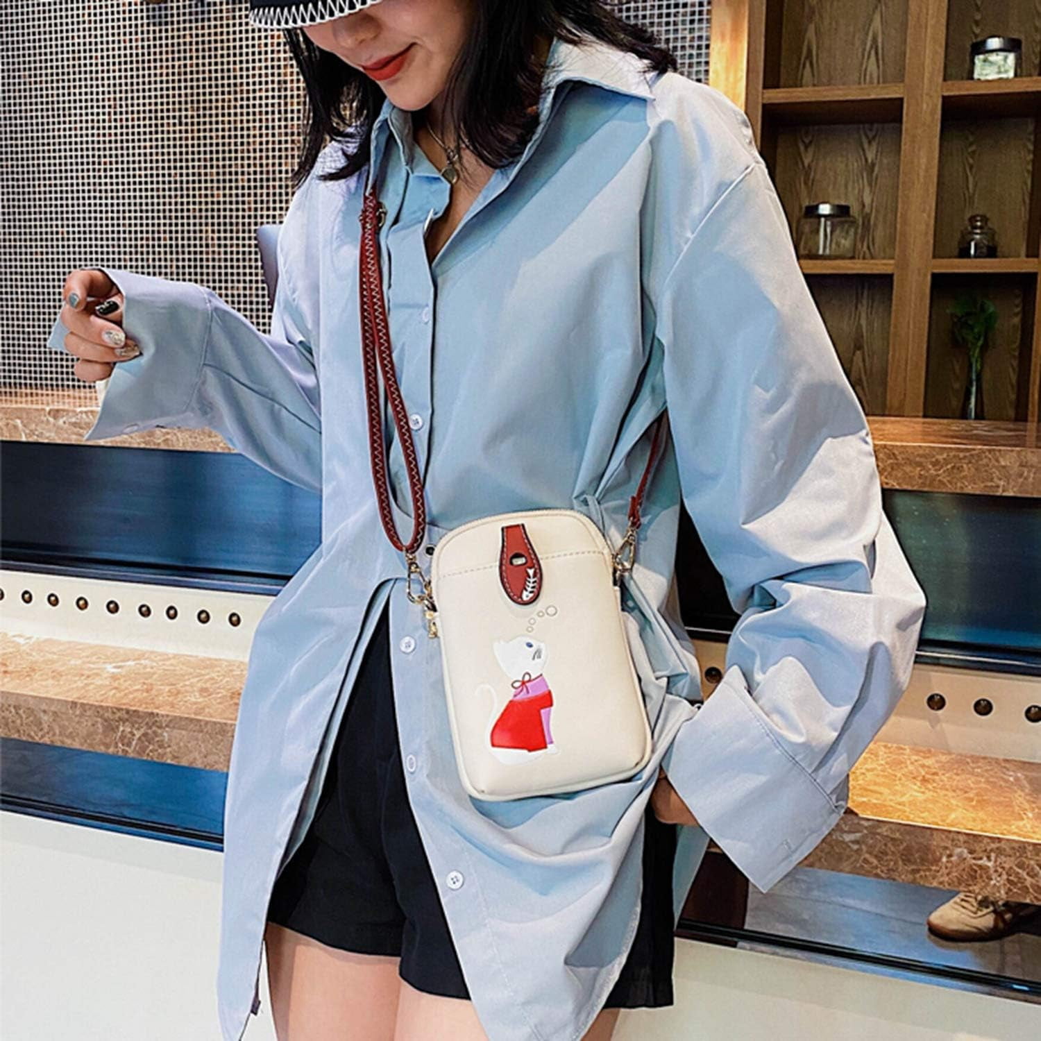 Small Crossbody Phone Bag for Women Leather Cute Cat Cellphone Purse Shoulder Bags PU Wallet