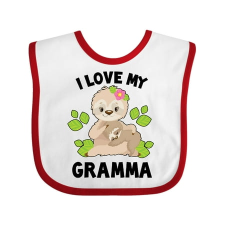 

Inktastic Cute Sloth I Love My Gramma with Green Leaves Gift Baby Boy or Baby Girl Bib