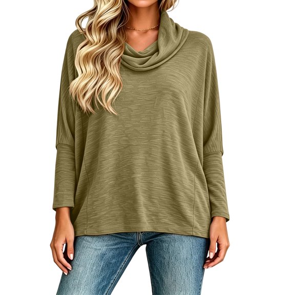 Cowl Neck Batwing Sleeve Tunic for Women Ghalytn Loose Draped Long Sleeve - Casual Blouse