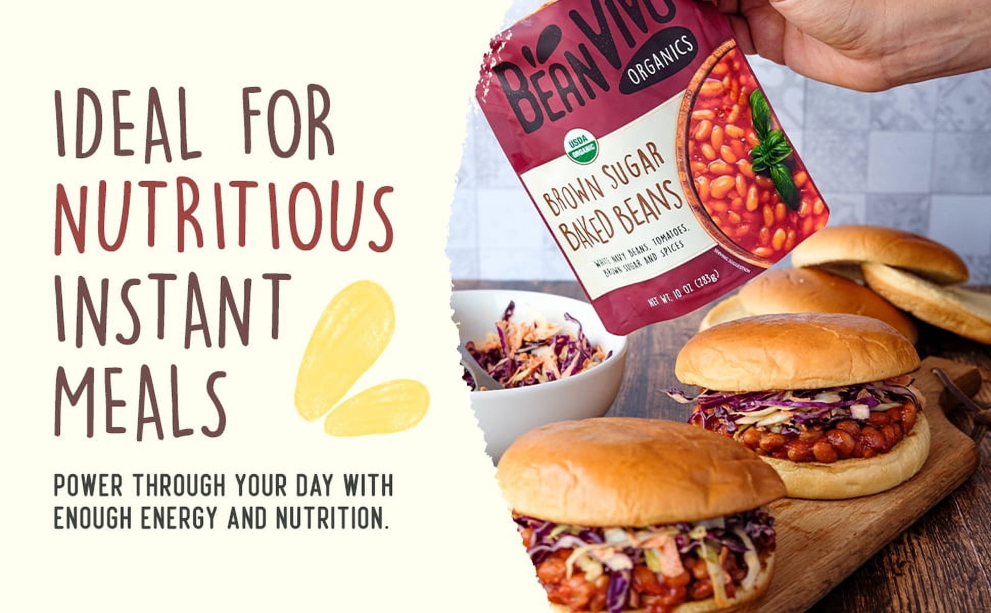(3 pack) BeanVIVO Organic Brown Sugar Baked Beans, 10 oz. Pouch