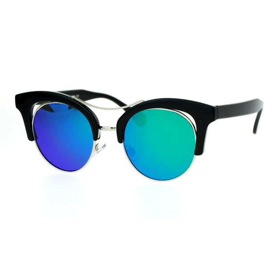 SA106 Diva Mirrored Color Mirror Double Frame Cat Eye Sunglasses Black Green