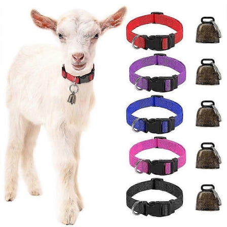 5-pack goat collars (with bells), compatible with small farm animals, sheep and cattle