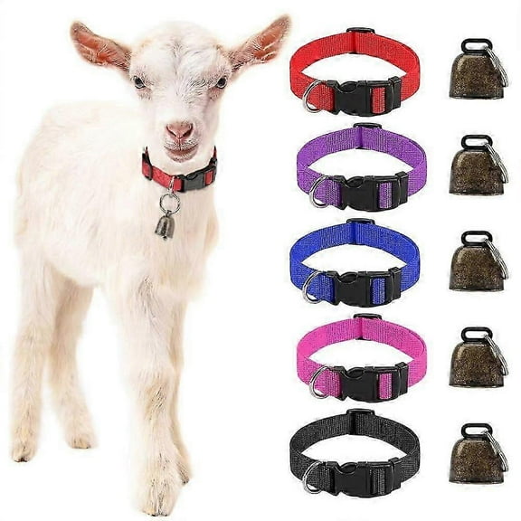 5-pack goat collars (with bells), compatible with small farm animals, sheep and cattle