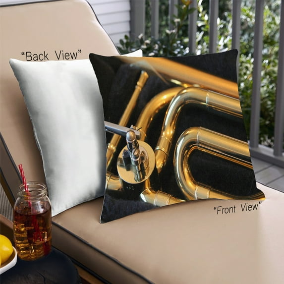 Ahgly Company Music Trombone Outdoor Throw Pillow, 18 inch by 18 inch