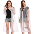 thumbnail image 1 of 2 UNIDS Poncho de Lluvia con Capucha EVA Impermeable Translúcido Capa de Lluvia Chubasquero Unisex Reutilizable para Viajes Camping Senderismo Vacaciones Paquete de 2 Blanco, 1 of 5