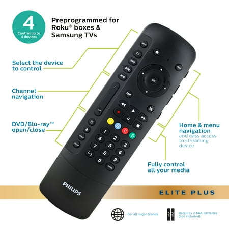 Philips - 4 Device Universal Remote Control Roku - Black