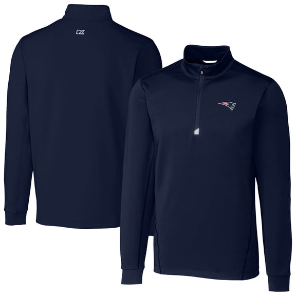 Men's Cutter & Buck Navy New England Patriots Big & Tall Traverse Eco Tri-Blend DryTec Quarter-Zip Jacket