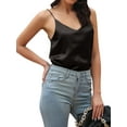 thumbnail image 3 of Xuanfei Women V Neck Solid Color Sleeveless Open Back Satin Tank Top, 3 of 5