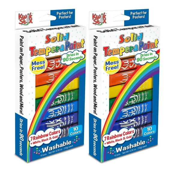 Kwik Stix Tempera Paint Sticks, Rainbow Colors, 10 per Pack, 2 Packs