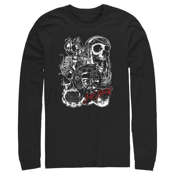 Men's Pirates of the Caribbean: Curse of the Black Pearl Jack Sparrow Icons  Long Sleeve Shirt Black 2X Large