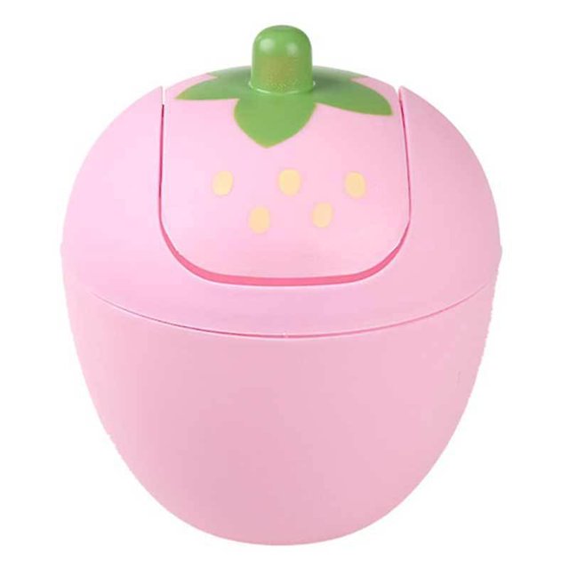 Bote de Basura para Dormitorio, Bote de Basura de Escritorio Mini Bote de Basura de Escritorio de Fresa Lindo Mini Bote de Basura con Tapa abatible con Tapa abatible de plástico para Escritorio de Co