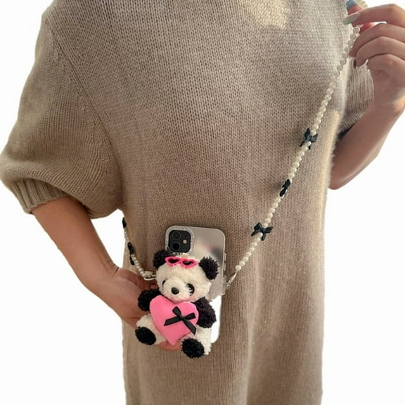 Plush Panda Charm Keychains Sweet Cute Pendant Car Keyring Phone Decoration Back Clip Fashion Jewelry for Women Girl