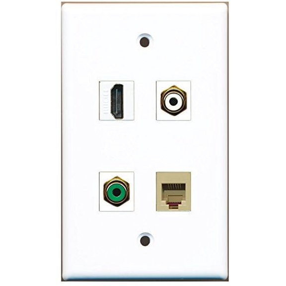 RiteAV - 1 Port HDMI 1 Port RCA White 1 Port RCA Green 1 Port Phone RJ11 RJ12 Beige Wall Plate