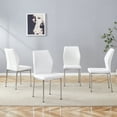 thumbnail image 1 of Luxury Simple Chair - Set of 4 White PU Material High Resilience Dining Chair with Metal Silver Leg.The Chair Back Has a Vertical Stripe Design With Smooth And Uniform Lines., 1 of 10