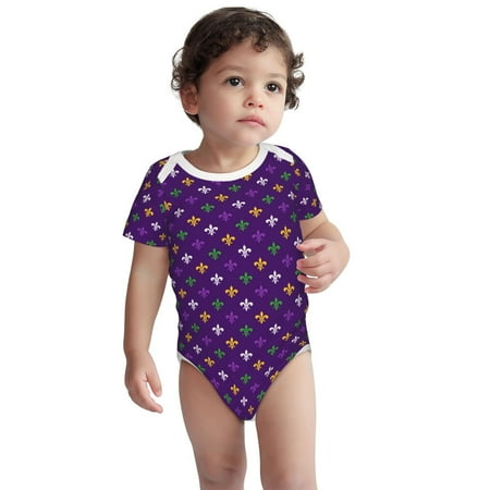 

Xecao Purple Mardi Gras Print Baby and Toddler Short Sleeve Bodysuit One-piece 100% Organic Cotton for Infant Baby-2 Years