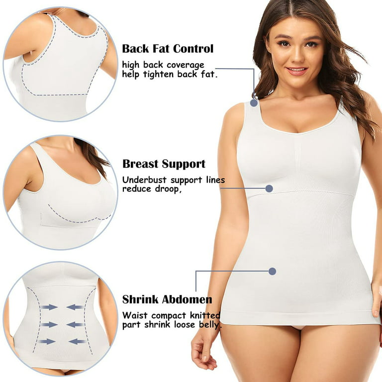 VASLANDA 3 Pack Women's Cami Shaper with Built in Bra Tummy Control Camisole  Tank Top Underskirts Shapewear Body Shaper 