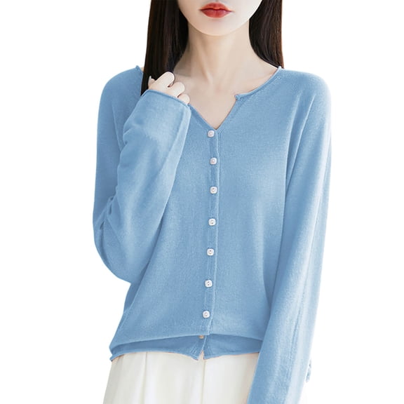 Ediodpoh Womens Cardigan Lightweight Seamless Knit V Neck Open Front Jacket with Rolled Edges for Comfortable Layering Sky Blue L