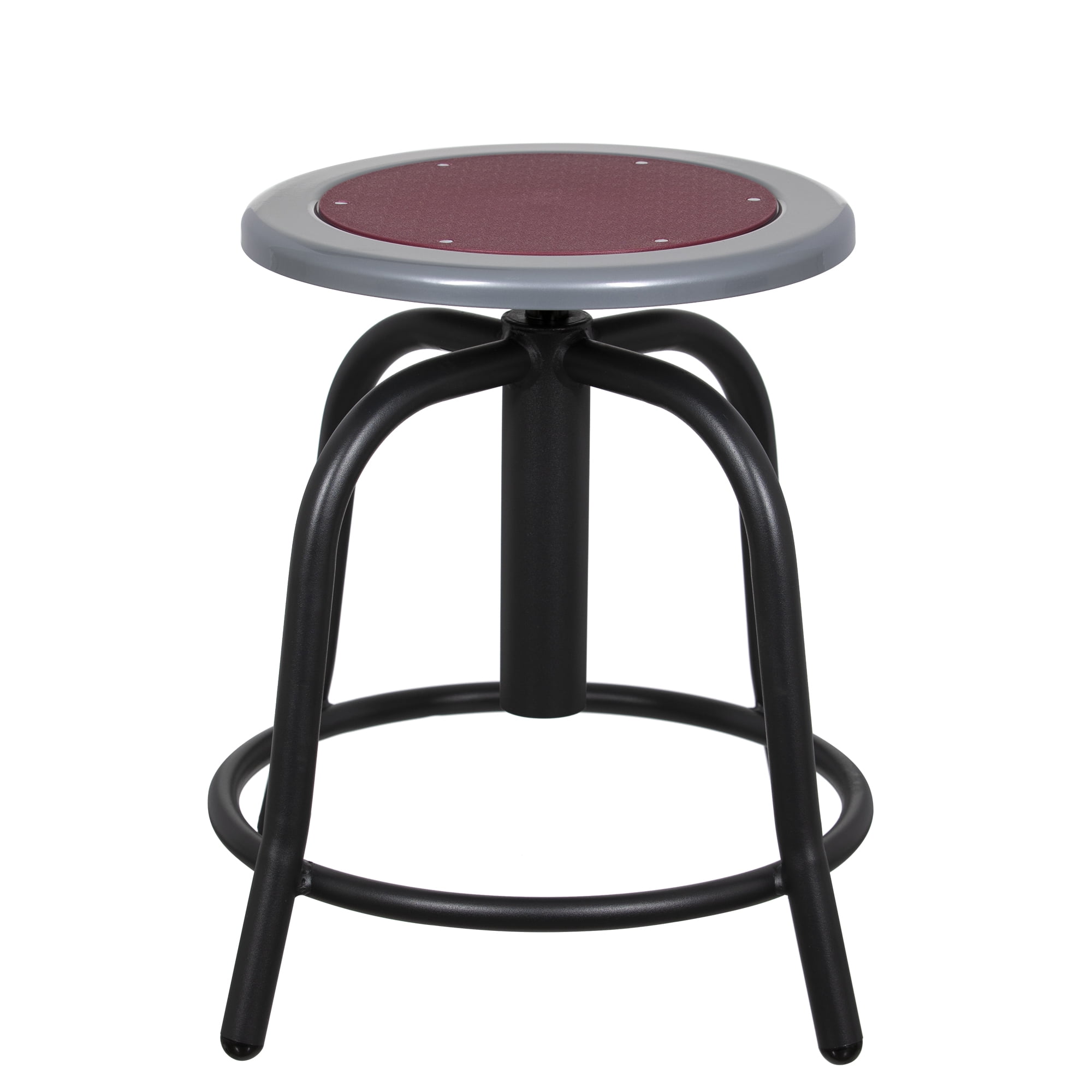Vince Swivel Stool with Steel Seat, Black Frame, Grey Seat with Burgundy Center