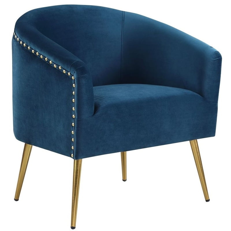 28.5'' Wide Modern Style Rivet Trimming Velvet Barrel Accent ChairDark Blue