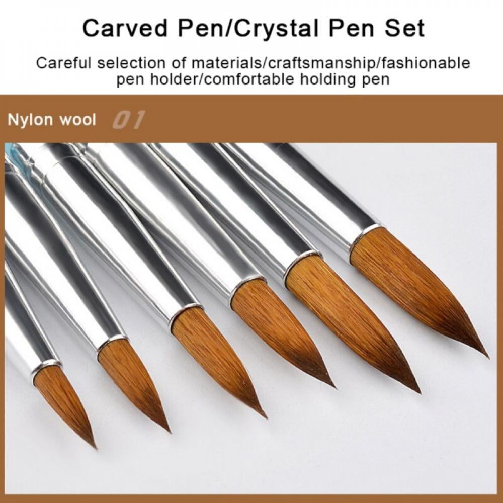 SweetCandy 6pcs/set Acrylic Nail Brush Pure 100% Kolinsky Sable Nail Brush Crimped Metal Round Handle Nail Tools