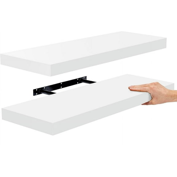 Floating Shelves - Hanging Wall Shelves Decoration - 24" Long - (White) for Bedroom, Living Room, Office
