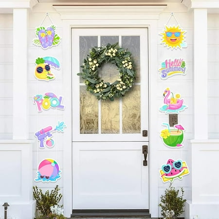 Swimming Pool Door Banner - Summer Pool Party Decorations, Pool Birthday Baby Shower Porch Sign Banner, Swimming Pool Hanging Garland for Tropical Hawaiian Beach Luau Theme Party Supplies