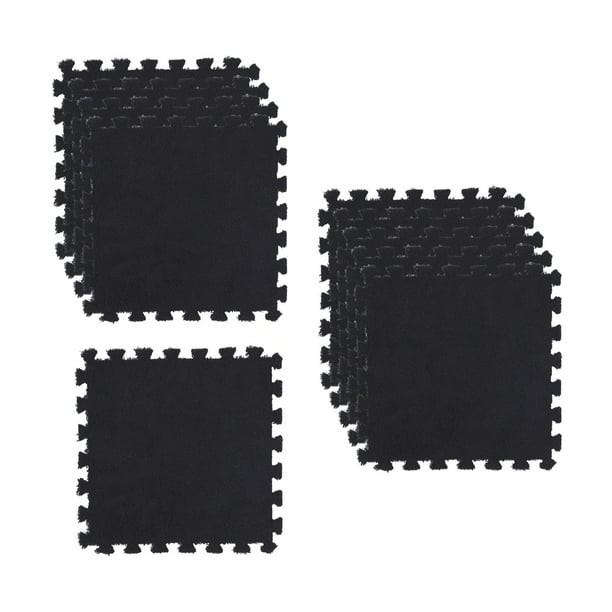 10 piezas de alfombras cuadradas de rompecabezas de felpa entrelazadas, baldosas cuadradas suaves para decoración de salón, habitación de bebé, hogar negro