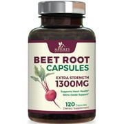 Beet Root Capsules - 1300mg Extra Strength, Natural Beetroot Powder Extract - Nitric Oxide Supports Heart Health, Endurance & Energy - Vegan Herbal Extract Supplement - NonGMO - 120 Capsules