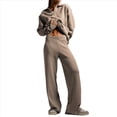 thumbnail image 1 of Conjuntos de Dos Piezas para Mujer, Sudadera de Larga con Cuello en V y Pantalones Anchos, Conjuntos de Chándal para Estar en Casa Caqui S, 1 of 10
