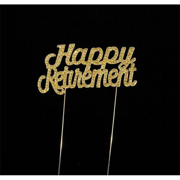Tian Sweet Happy Retirement Rhinestone Cake Toppers - Gold