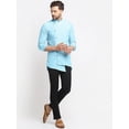 thumbnail image 5 of eloria Traditional Men's Sky Blue Geometric Woven Design Asymmetric Kurta, 5 of 7