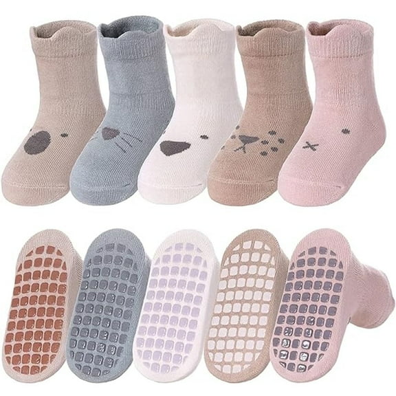 5 Pairs Toddlers Socks,Toddlers Non Slip Socks with Grips Baby Girls Boys Anti Skid Crew Cotton Gift Socks for Infants (Suitable for 1-3 years old)