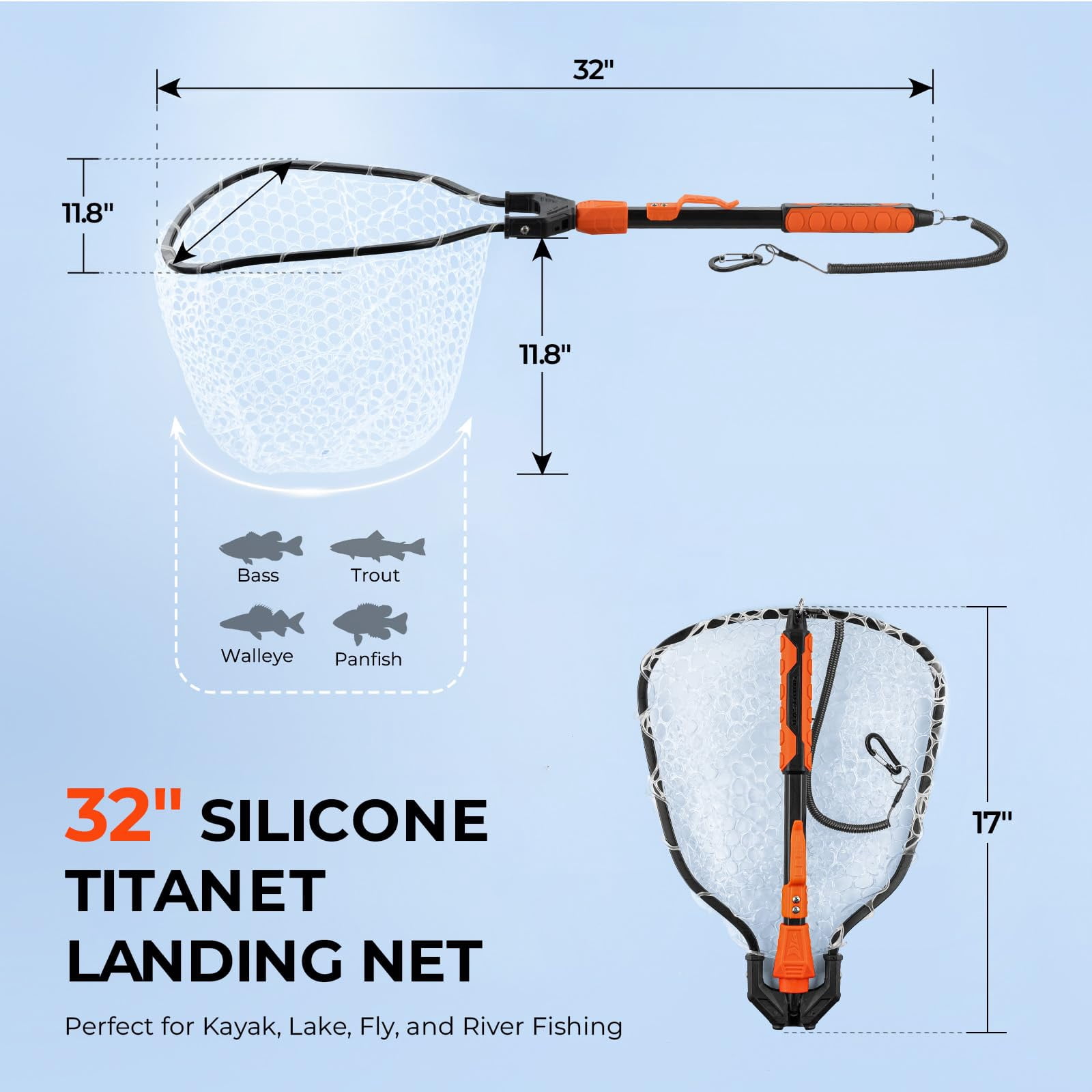 Titanet Fishing Net  Durable Aluminum Handle Non-slip Hi-vis Grip Compact Bag & Lanyard Ideal For Kayak Lake Fly Or River 2 Options