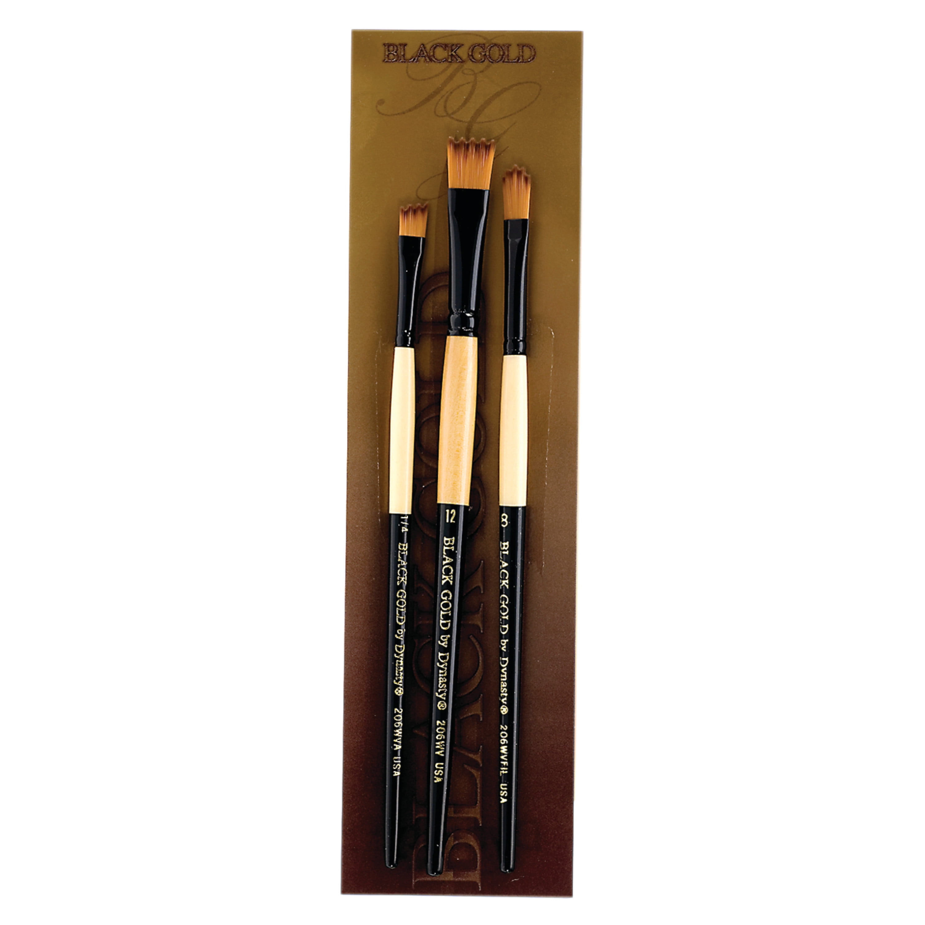 FM Brush Black Gold Short Handle Set, 3Brushes, Wave Filbert 8, Wave