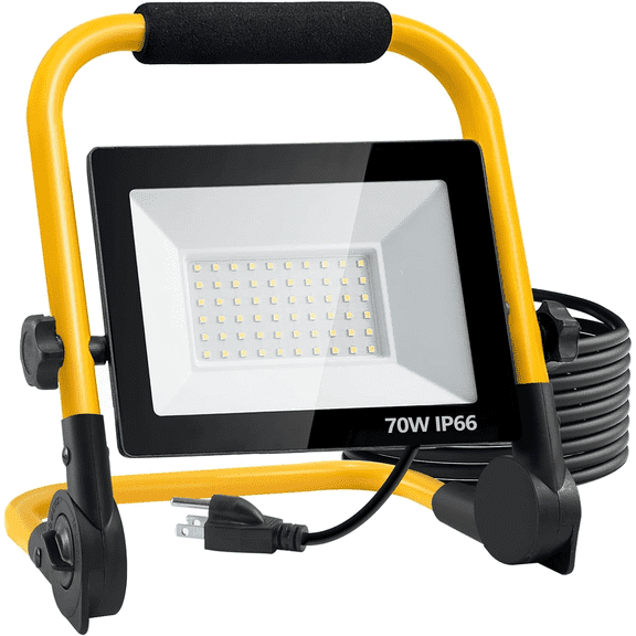 7000LM LEDWork Light 5ft Cord with Plug,with Individual Switch.Portable,IP66 Waterproof with a stand.For camping,garage, car repair, workshop and job sites.Great for replacing old halogen work lights