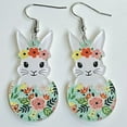 thumbnail image 4 of Fdelink Easter Decorations One Pair Earrings Easter Earrings Bunny Flower Basket Cute Print Egg Chicken Spring Flower Earrings, 4 of 4