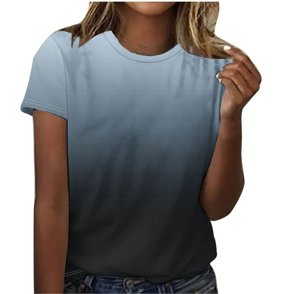 ZQGJB Tie Dye Print Shirts for Women Dressy Casual Summer Short Sleeve Crewneck Basic Workout T-Shirts Loose Oversized Comfy Pullover Tops Gray#01 L