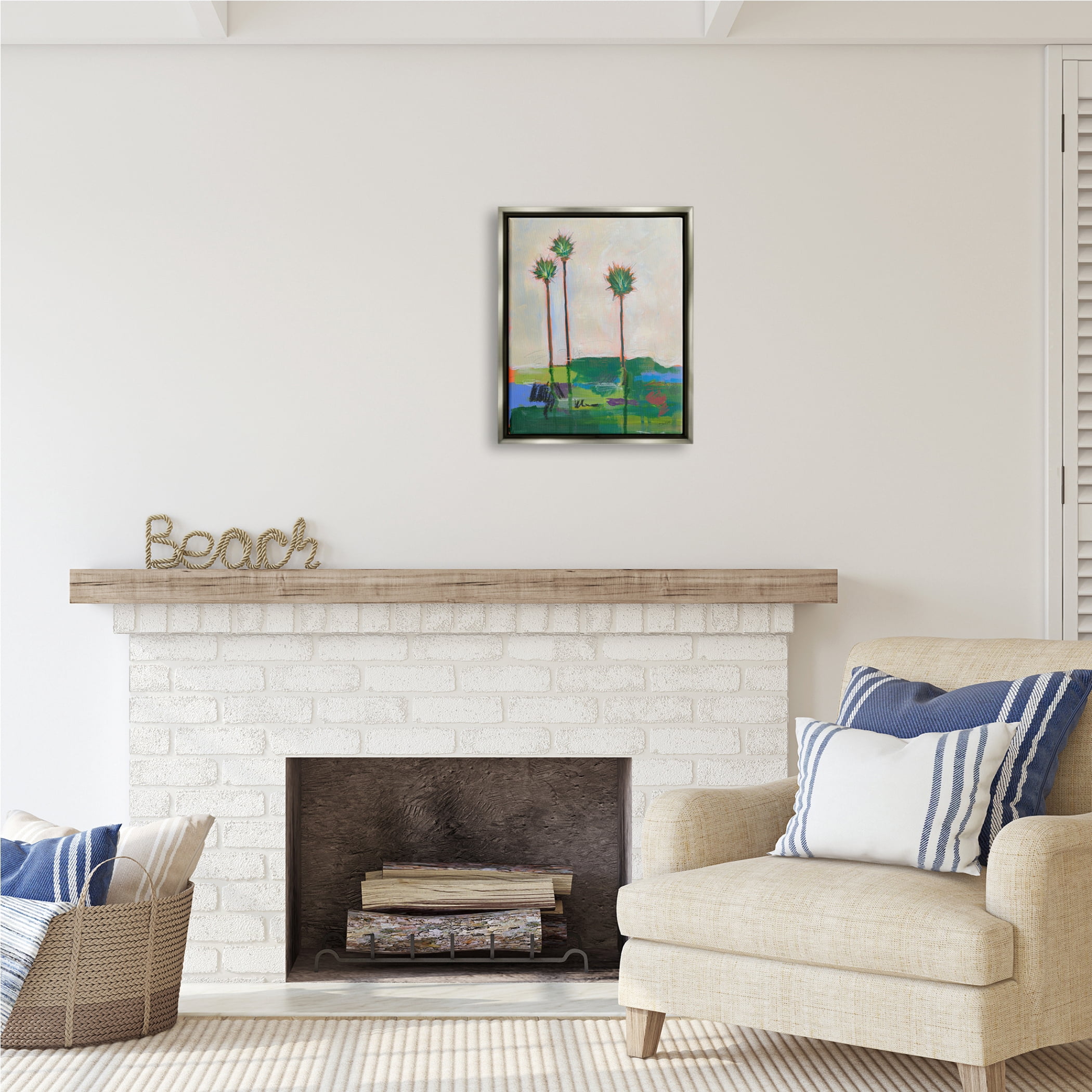 Stupell Industries Modern Palm Trees Landscape Abstract Painting Gray Floater Framed Art Print Wall Art, 17 x 21