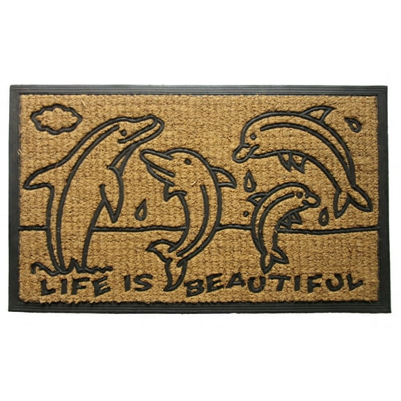 Imports Decor Inc 30" Black and Brown Rectangular Dolphin Family Basic Coir Door Mat