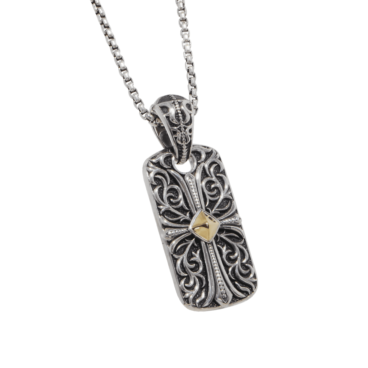 Scott Kay Unkaged Engraved Cross Dog Tag Necklace With 18K Gold