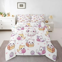 Homewish Kawaii Purple Kitten Bedding Comforter Set, Cartoon Cat Lover Twin Comforter Sets, Teens Kids Boys Girls Reversible Bedding Set, Ultra Soft Bedroom Decor, 2-Piece