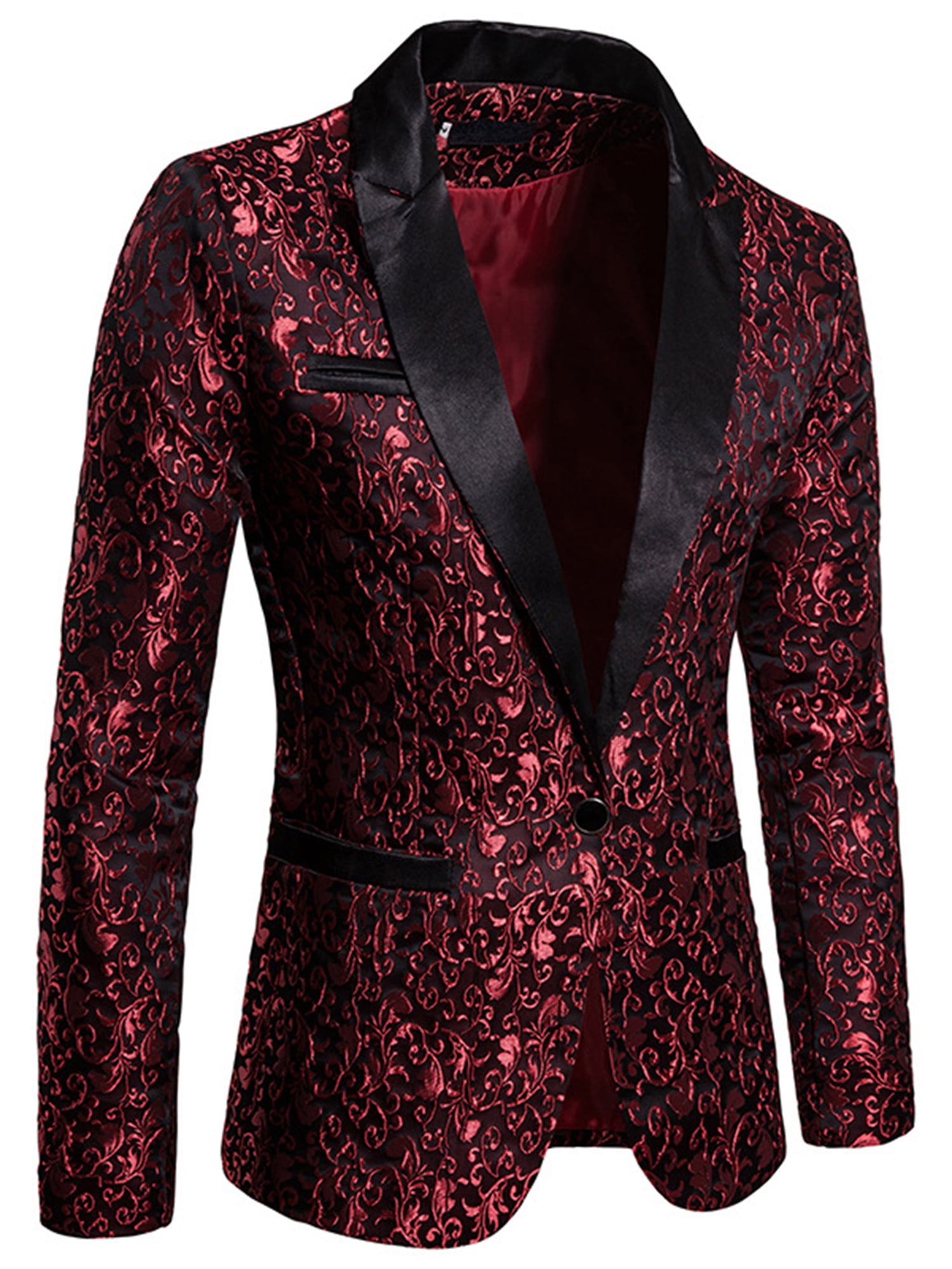 wsevypo Men's Shiny Sequins Blazer Floral Suit Jacket Stylish Tuxedo ...