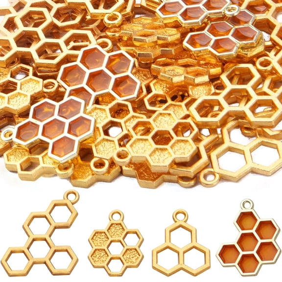 BronaGrand 50pcs Enamel Honeycomb Charms Pendants Alloy Bee Honeycomb Open Back Bezel Pendant for Necklace Bracelet DIY Crafts Jewelry Making Accessories