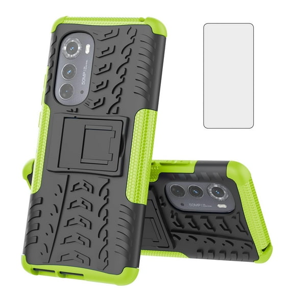 Asuwish Compatible with Motorola Moto Edge 2022/MotoEdge 5G UW 2022 Phone Case Tempered Glass Screen Protector Slim Stand Hybrid Heavy Duty Rugged Protective Cell Cover for Women Men Green
