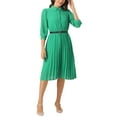 thumbnail image 2 of INSPIRE CHIC Work Dress for Women's 3/4 Sleeve Button Up Collar Pleated Dresses with Belt XS Green, 2 of 6
