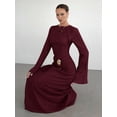 thumbnail image 3 of Burgundy Twist Front Flare Long Sleeve Maxi Dress With Ornamental Buckle, 3 of 30